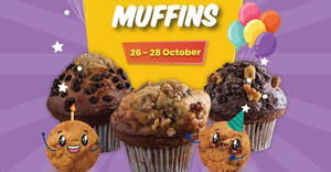 Featured image for Famous Amos S’pore is offering 20% off all muffins from 26 – 28 Oct 2021