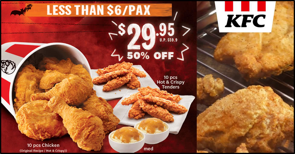 Featured image for KFC Delivery: 50% off Halloween Feast combo (less than $6/pax) deal from 20 Oct 2021