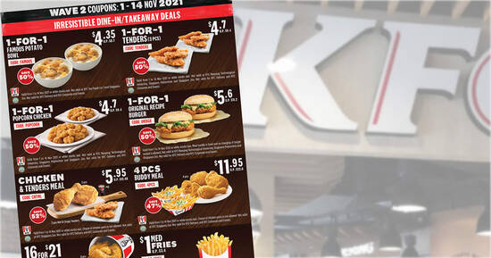 KFC S’pore Wave 2 Coupons: 1-for-1 Twister, Tenders, Burger, Popcorn Chicken, Potato Bowl and more (1 – 14 Nov 2021) - 1
