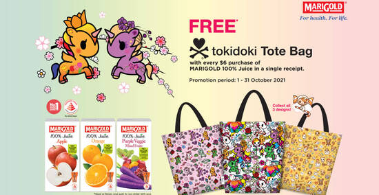 Featured image for Free limited edition Tokidoki Tote Bag with every $6 purchase of MARIGOLD 100% Juice till 31 Oct 2021