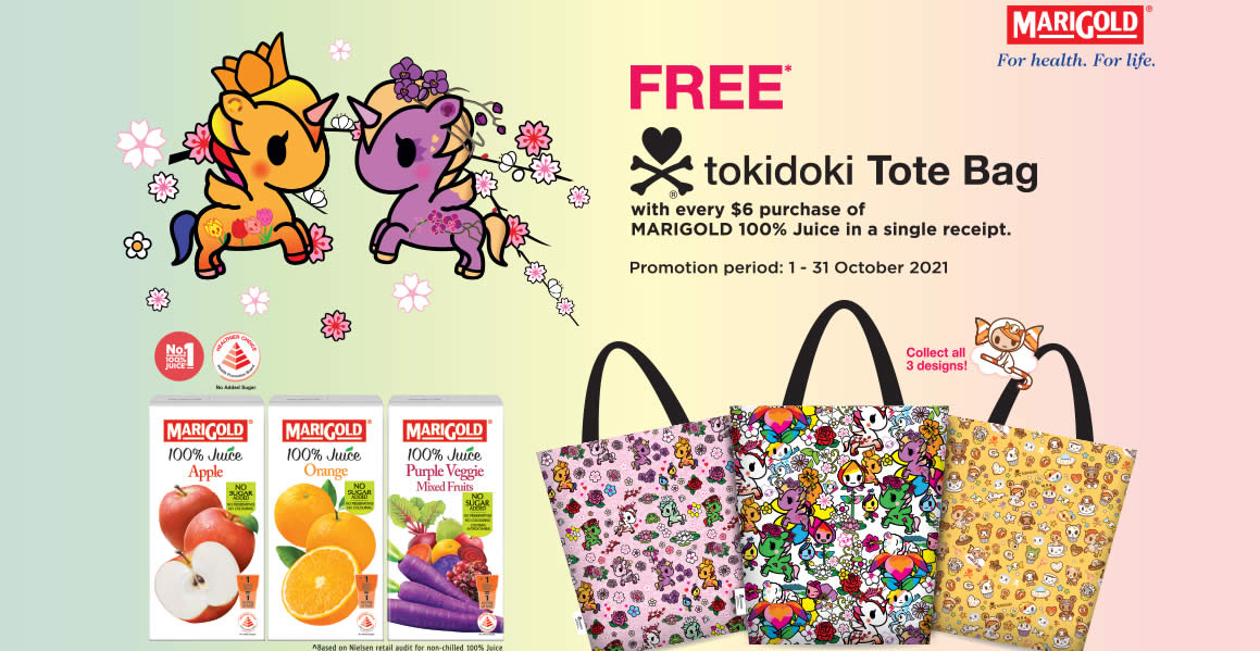 Featured image for Free limited edition Tokidoki Tote Bag with every $6 purchase of MARIGOLD 100% Juice till 31 Oct 2021
