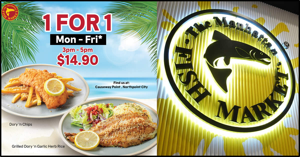 Featured image for Manhattan FISH MARKET: 1-for-1 Signature Dory 'n Chips and Grilled Dory 'n Garlic Herb Rice on weekdays till 31 Oct 2021