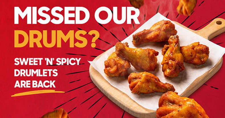 Featured image for Pizza Hut Sweet 'N' Spicy Drumlets & Honey Roasted Wings are back at S'pore stores from 4 Oct 2021