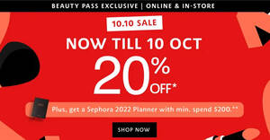 Featured image for Sephora 10.10 Beauty Pass Sale offers 20% off online till 10 Oct 2021