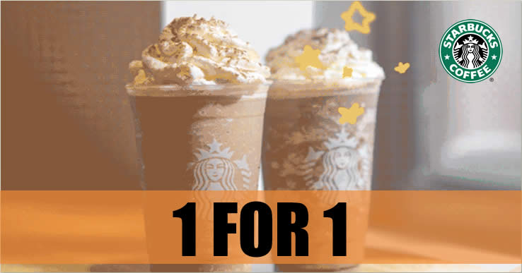 Featured image for Starbucks: Enjoy 1-for-1 treat on selected beverages from 25 - 28 Oct 2021 with Starbucks Card in S'pore stores