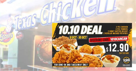 Featured image for Texas Chicken S'pore is offering a $12.90 (usual $21.60) dine-in/takeaway deal till 10 Oct 2021