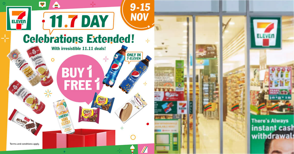 Featured image for 7-Eleven S'pore offering twelve Buy 1 Free 1 deals in celebration of 11.7 Day from 9 - 15 Nov 2021