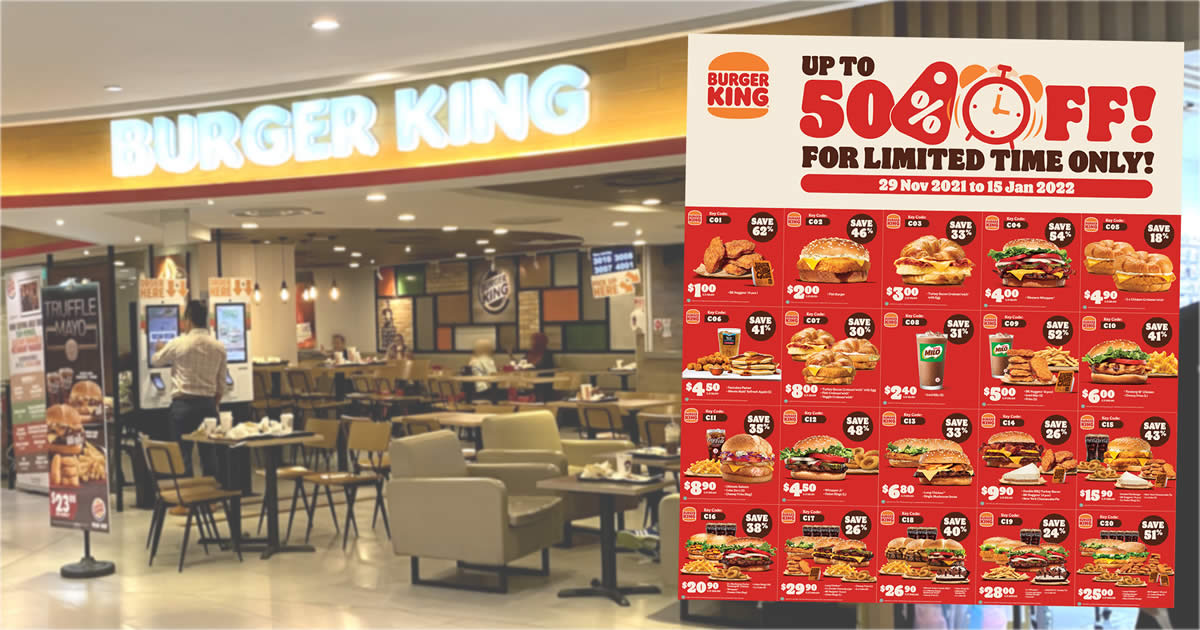 Featured image for 20 Burger King S'pore ecoupons you can use to save up to 62% off till 15 Jan 2022