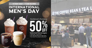Featured image for Coffee Bean & Tea Leaf S’pore: Enjoy 50% off selected signature beverages because International Men’s Day (19 Nov)