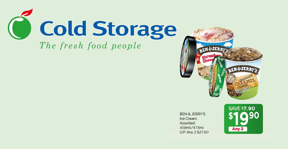 Featured image for Cold Storage is selling Ben & Jerry's ice cream pints at 2-for-$19.90 (U.P. $27.80) till 10 Nov 2021