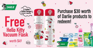Featured image for Darlie: Free limited edition Hello Kitty Vacuum Flasks when you spend $30 at selected retailers from 1 Nov 2021