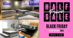 Featured image for Four Star Black Friday Sale Has Mattresses from S$499 and ½ price sale on all mattresses & bed frames (18 – 21 Nov 2021)