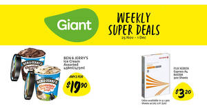 Featured image for Giant: 2-for-$19.90 Ben & Jerry’s ice cream, $3.20 Fuji Xerox 80gsm 500 A4 Sheets & more till 1 Dec 2021