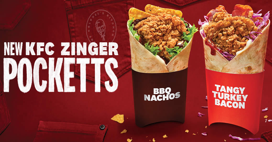 Featured image for KFC Zinger Pocketts now comes in two new flavours - BBQ Nachos and Tangy Turkey Bacon (From 3 Nov 2021)