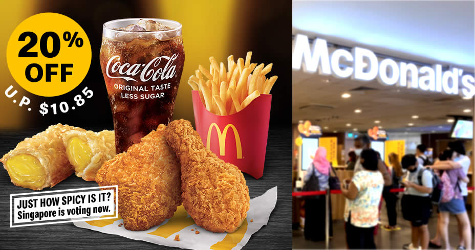 Featured image for McDonald's: 20% off Chicken McCrispy® (2pc) Feast (valid for delivery too) from 6 - 7 November 2021