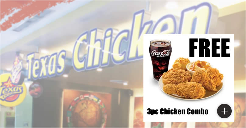 Featured image for Texas Chicken S'pore: Get a FREE 3pc Chicken Combo when you spend $15 with this code till 25 Nov 2021