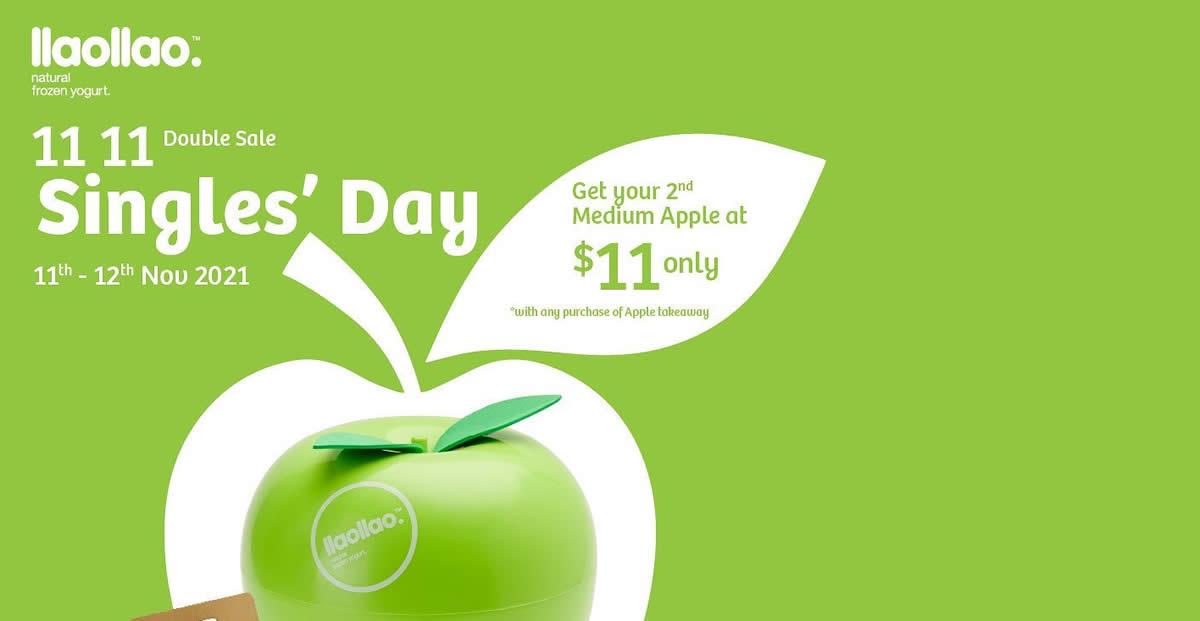Featured image for llaollao: Get your 2nd Medium Apple at $11.00 only from 11 - 12 Nov 2021