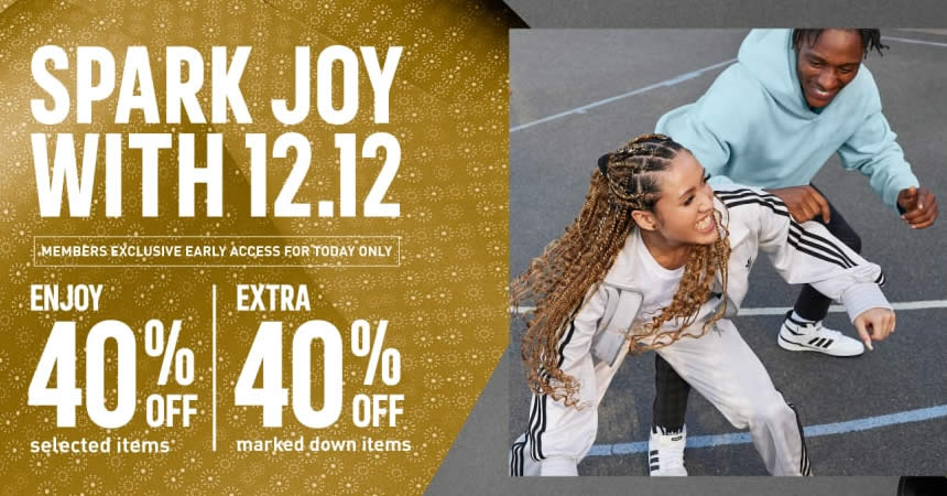 Featured image for Adidas 12.12 Early Access online sale offers 40% off selected items and extra 40% off marked down items till 9 Dec 2021