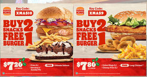 Featured image for Buy 2 Snacks Get 1 Free Burger with Burger King S’pore latest ecoupons valid till 26 Dec 2021