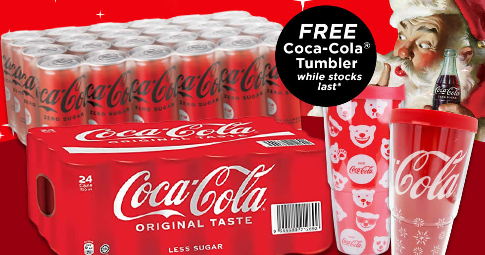 Featured image for Coca-Cola: Buy 2 Cartons of Soft Drinks at $23.90 and get a FREE Coke Tumbler while stocks last (From 19 Dec 2021)