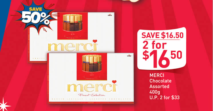 Featured image for FairPrice's 50% off Merci chocolates deal means you pay only $8.25 for each 400g box till 12 Dec 2021