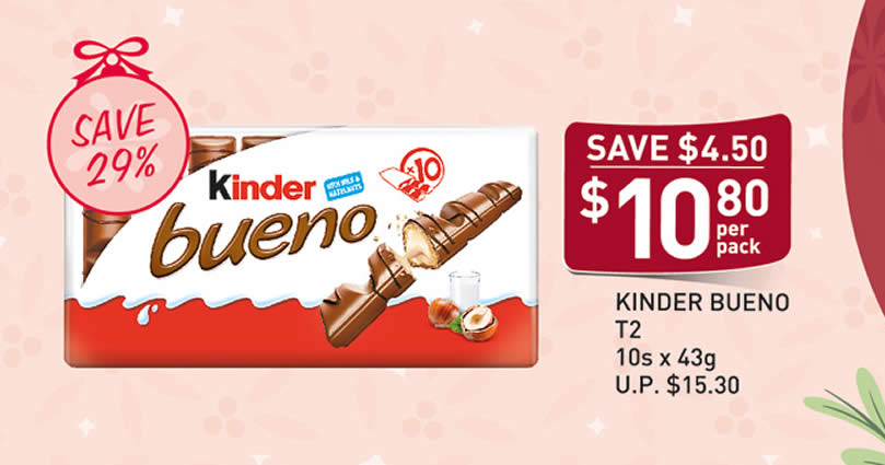 Featured image for Fairprice $10.80 3-day deal for Kinder Bueno 10pc pack means you pay only $1.08 per pack