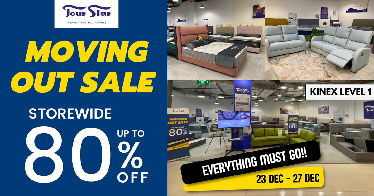 Featured image for Four Star Moving Out Sale from 23 - 27 Dec has up to 80% off mattresses, sofa, bedframes and more