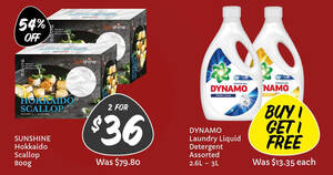 Featured image for (EXPIRED) Giant: 54% off Sunshine Hokkaido Scallop and 1-for-1 Dynamo Laundry Liquid Detergent Wow Deals till 5 Jan 2022