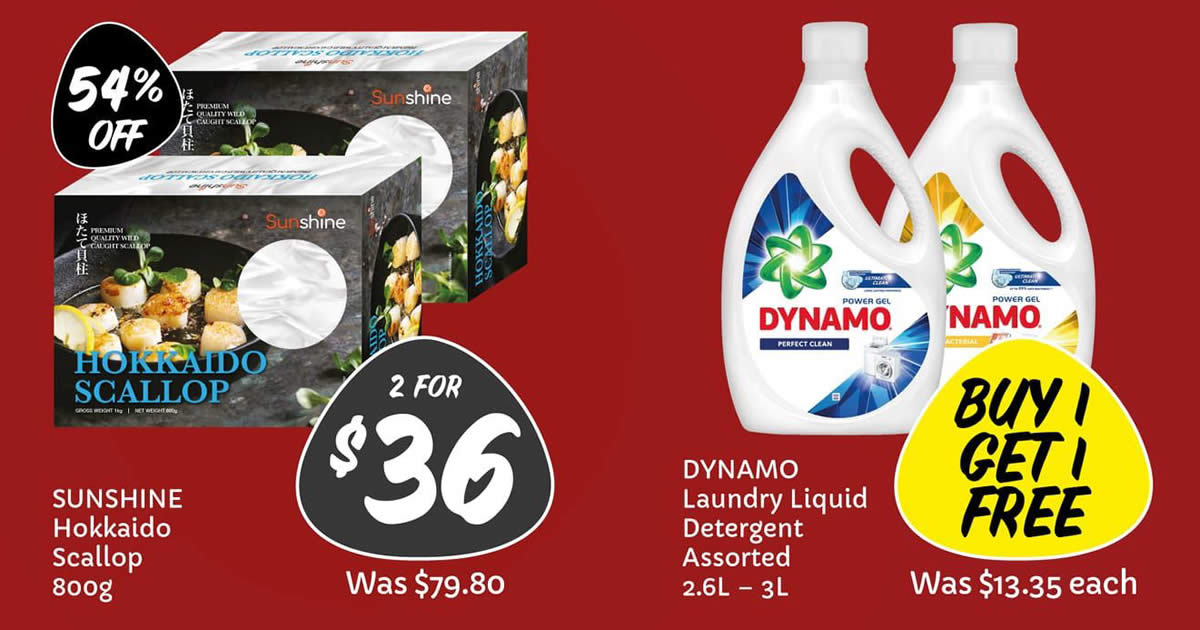 Featured image for Giant: 54% off Sunshine Hokkaido Scallop and 1-for-1 Dynamo Laundry Liquid Detergent Wow Deals till 5 Jan 2022