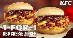 Featured image for KFC S’pore: From 20 – 22 Dec, purchase the KFC BBQ Cheese Zinger and enjoy another one on the house