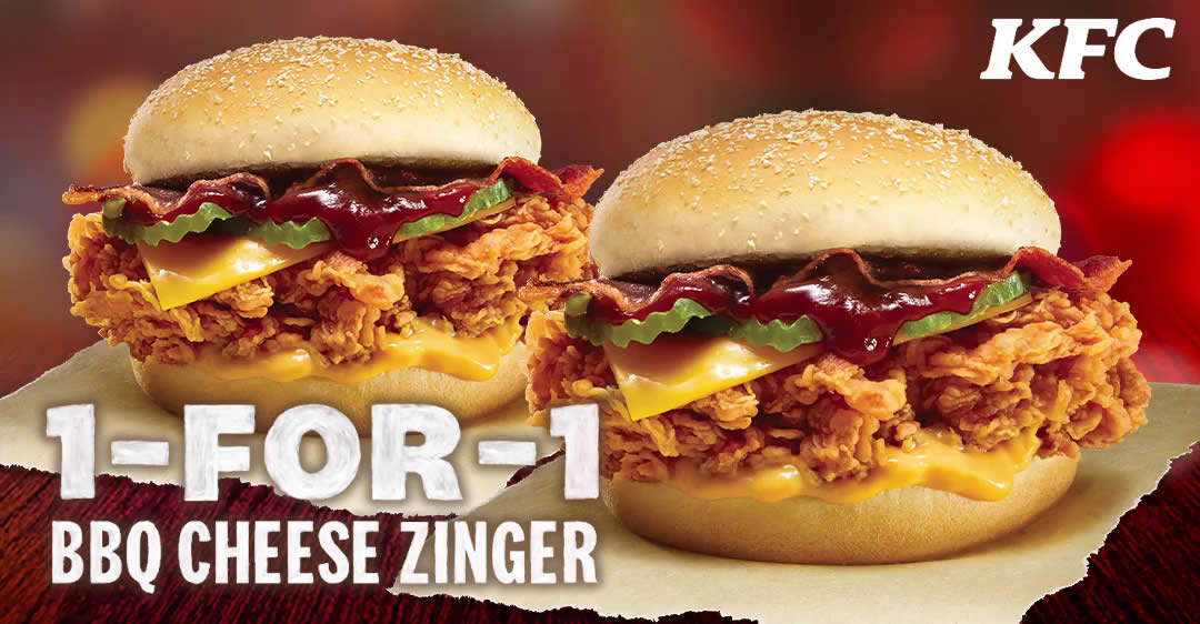 Featured image for KFC S'pore: From 20 - 22 Dec, purchase the KFC BBQ Cheese Zinger and enjoy another one on the house