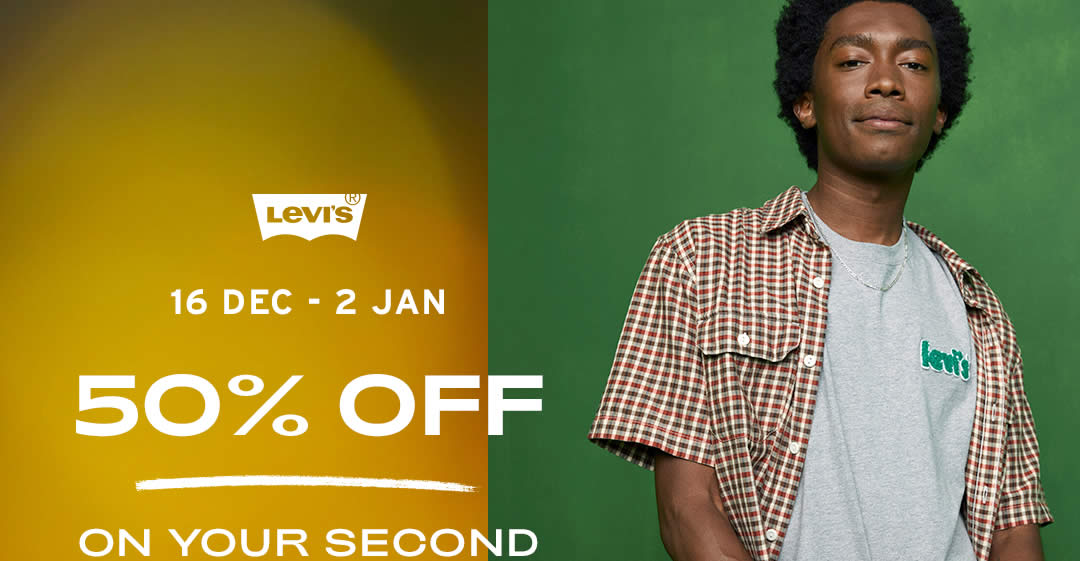 Featured image for Levi's S'pore is offering 50% off every second item storewide instores and online till 2 Jan 2022