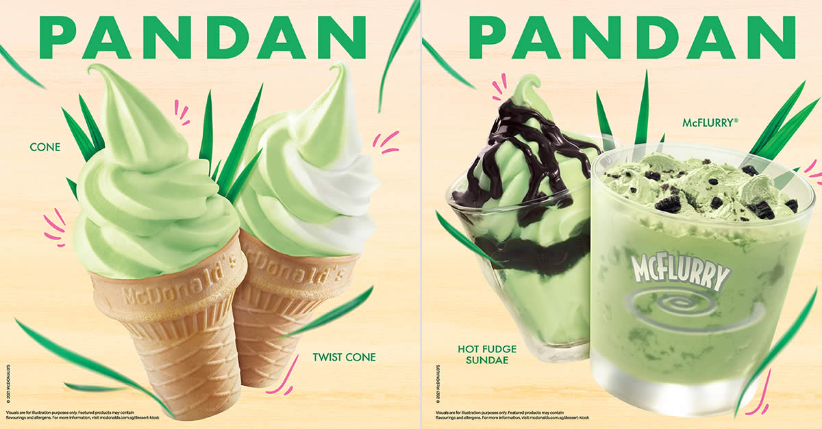 Featured image for McDonald's S'pore brings back Pandan Cones and Pandan Hot Fudge Sundae/McFlurry at Dessert Kiosks (From 30 Dec '21)