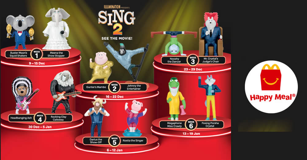 Featured image for McDonald's S'pore: Free Sing 2 toy with every Happy Meal purchase till 19 Jan 2022