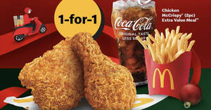Featured image for (EXPIRED) McDonald’s S’pore: 1-for-1 2pc Chicken McCrispy® Extra Value Meal on 25 Dec 2021