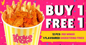 Featured image for Shake Shake In A Tub is offering 1 for 1 Fried Chicken & Fries at $12.20 till 14 Dec 2021