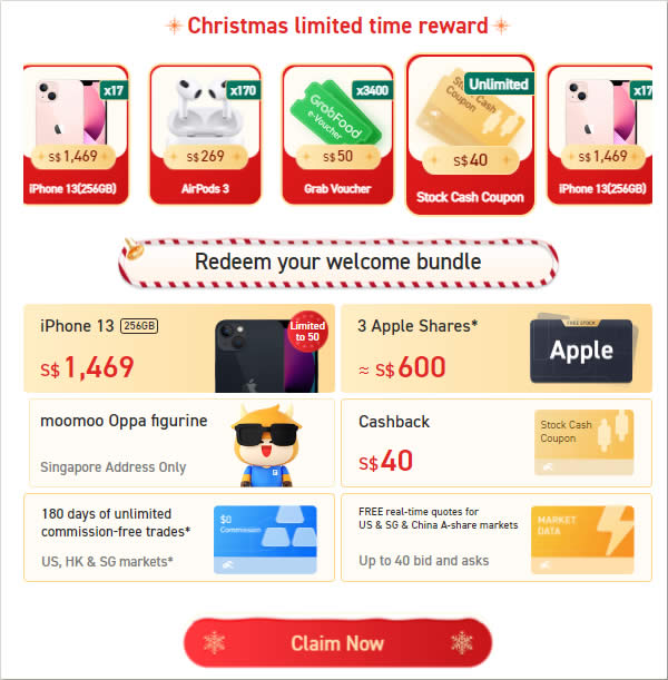 moomoo: FREE AAPL Stock(~S$240) + $40 Stock Cash Coupon, Along with Daily  Prizes Such as iPhone 13, Airpods & More* (From now to 1 January)