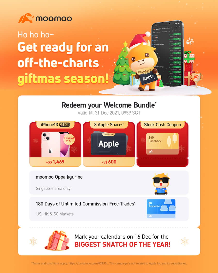 moomoo: FREE AAPL Stock(~S$240) + $40 Stock Cash Coupon, Along with Daily  Prizes Such as iPhone 13, Airpods & More* (From now to 1 January)
