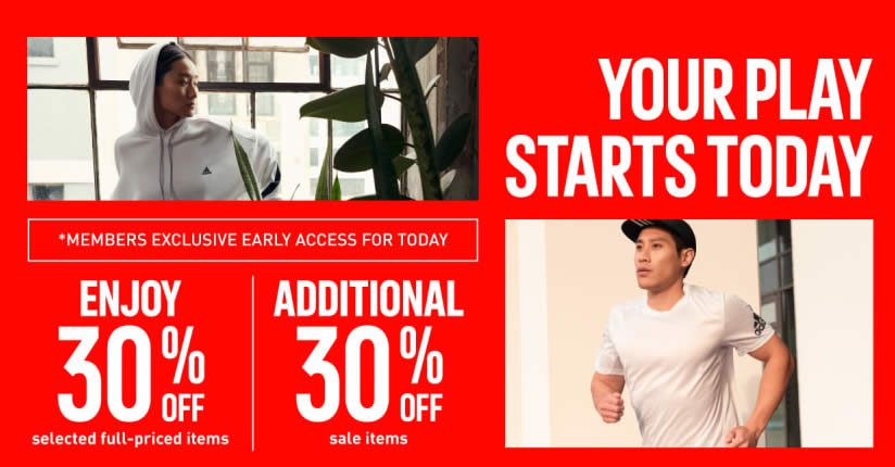 Featured image for Adidas S'pore online sale: 30% off selected regular-priced items and extra 30% off sale items on 19 Jan 2022