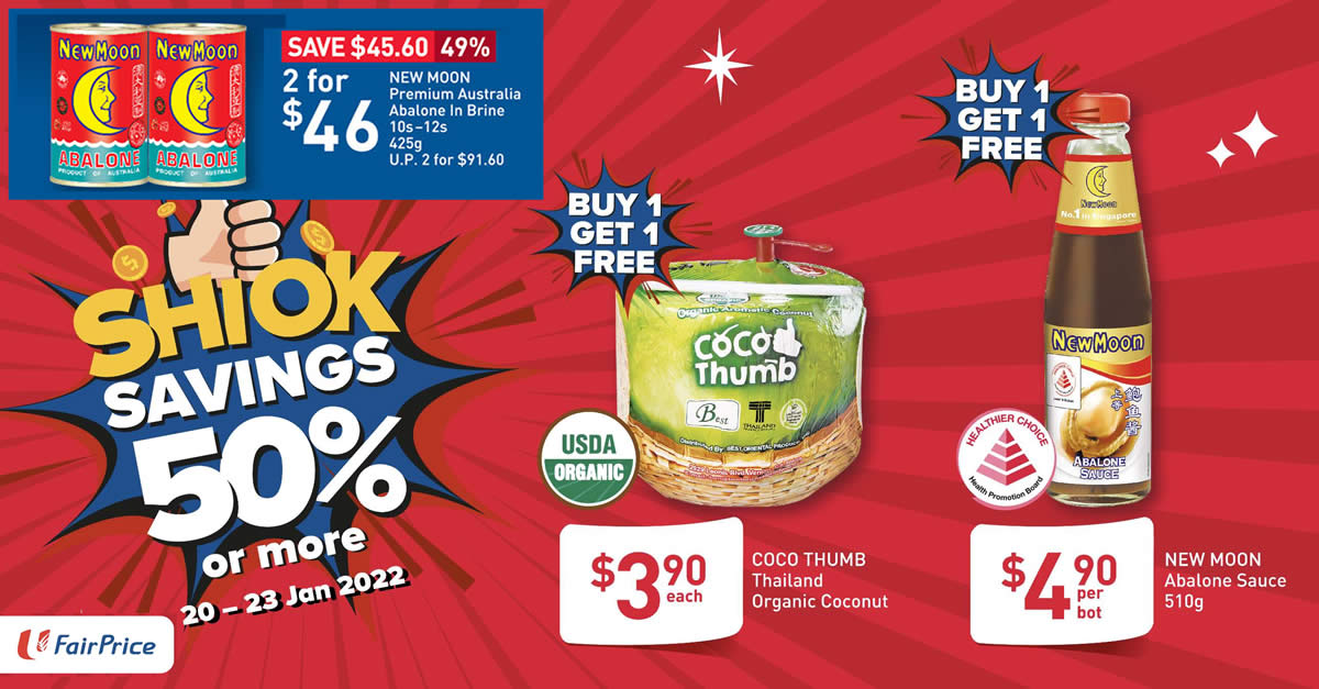 Featured image for FairPrice 4 Days Only: Up to 50% off New Moon Premium Australian Abalone In Brine, Pepsi, Abalone Sauce & more till 23 Jan