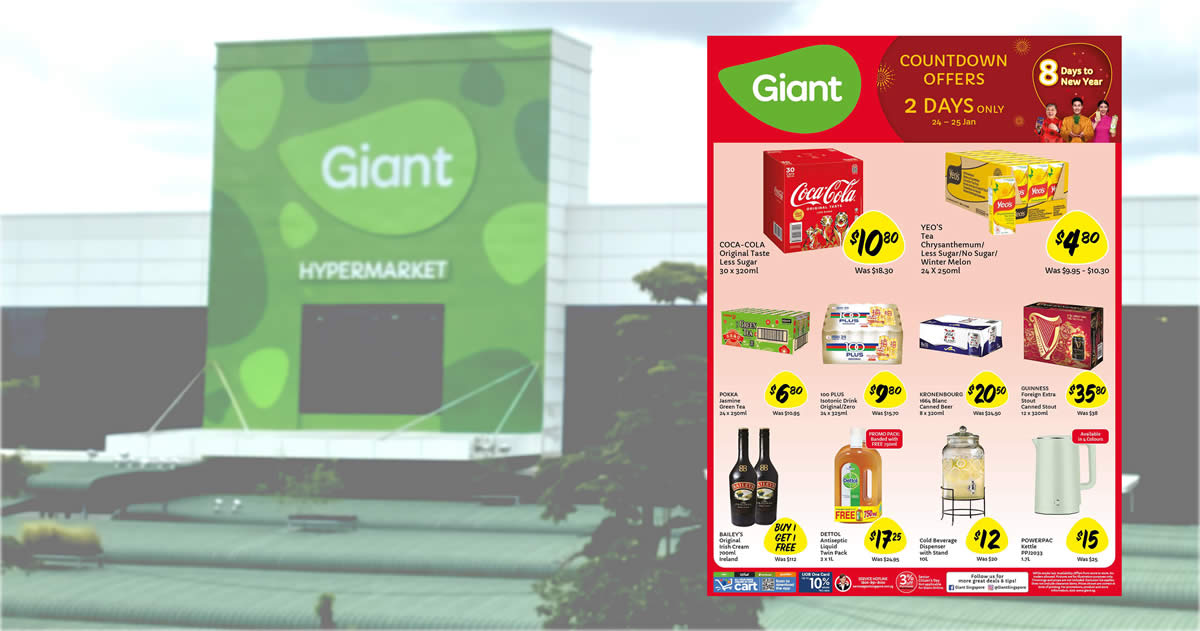 Featured image for Giant Two-Days 24 - 25 Jan Deals: Yeo's Tea Chrysanthemum, Coca-Cola, 100plus and more
