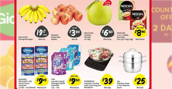 Giant Two-Days 25 – 26 Jan Deals: Nescafe, Fruits, Kleenex, Top, Powerpac and...