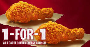 Featured image for KFC S’pore: 1-for-1 Ala Carte Golden Cheesy Crunch Chicken from 17 – 21 Jan 2022