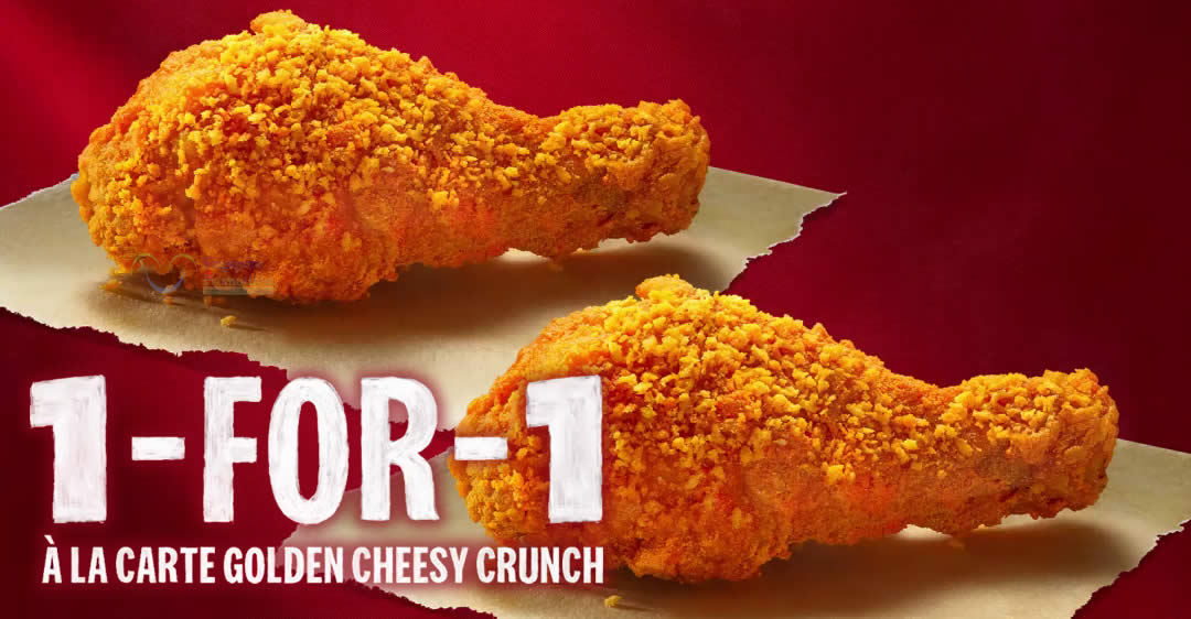 Featured image for KFC S'pore: 1-for-1 Ala Carte Golden Cheesy Crunch Chicken from 17 - 21 Jan 2022