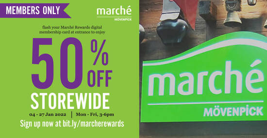 Marché Mövenpick: 50% off storewide promo at three outlets on weekdays till 27 Jan 2022, 3pm – 6pm - 1
