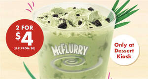 Featured image for McDonald’s Pandan Mcflurry 2-for-S$4 deal at Dessert Kiosks till 17 Jan means you pay S$2 each