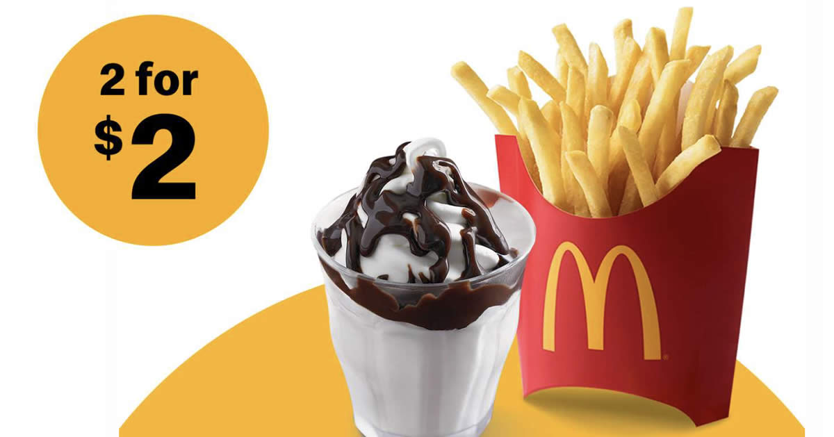 Featured image for McDonald's S'pore: $2 for Fries (M) & Sundae via McDonald's App till 7 Feb 2022