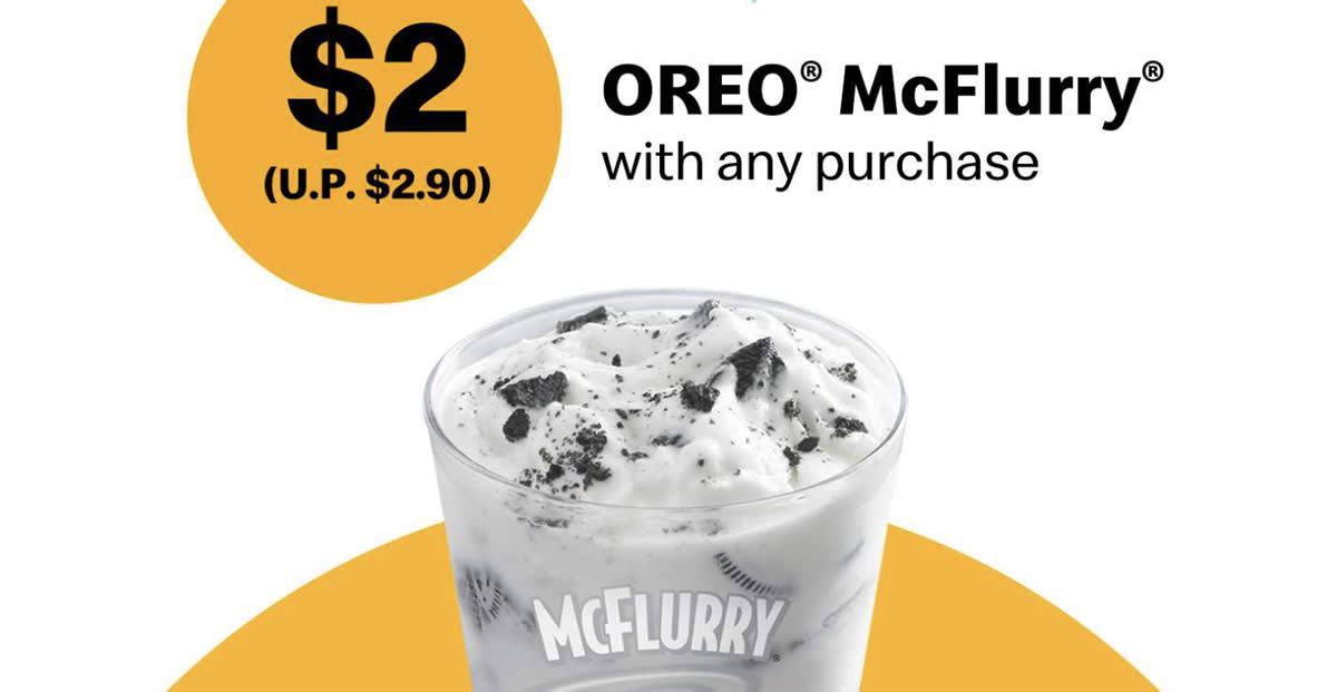 Featured image for McDonald's S'pore is offering $2 Oreo McFlurry with any purchase till 28 Feb 2022