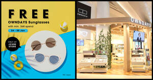 Featured image for OWNDAYS Singapore: Free Pair of Sunglasses (worth $78) with min. spend of $68 at JCube store from 24 – 30 Jan 2022
