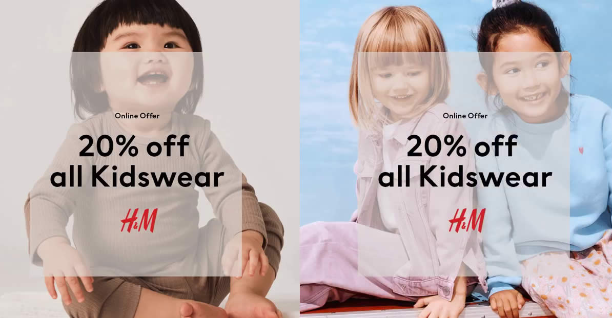 Featured image for H&M S'pore offering 20% off on all kidswear at online store till 4 Sep 2022